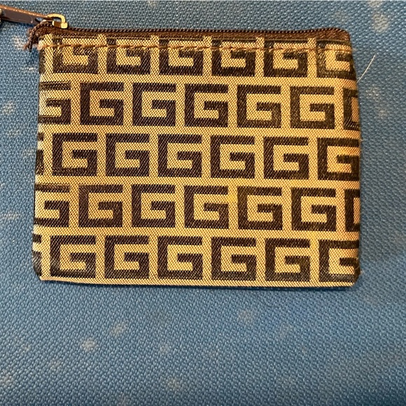 G Coin Case Accessory PVC Canvas Brown luxury design zipper - Picture 1 of 2
